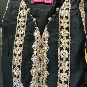 Elegant Black and Gold Long Sleeve Dress shalwar kameez Bollywood Pakistani